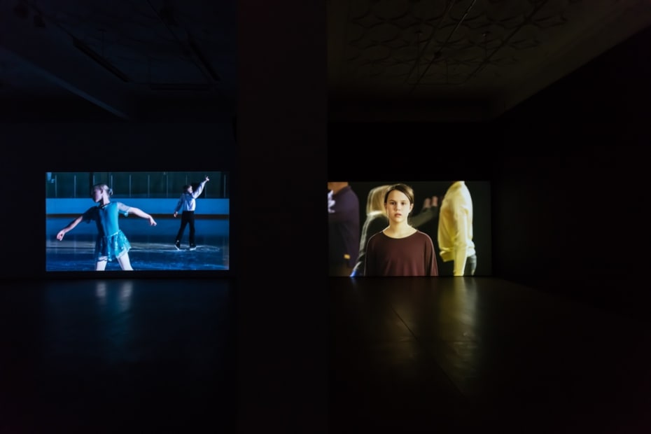 Kiss and Cry, 2015 (left), single-channel video My Mind is My Own, 2015 (right), single-channel video Kiss and Cry, Mercer Union (installation image)