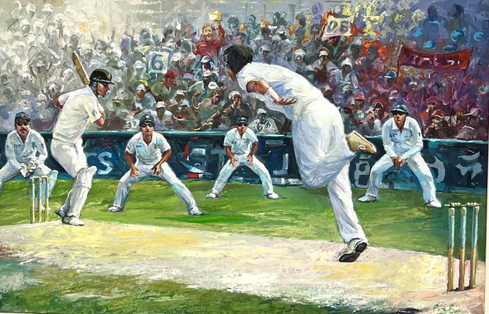 "English Cricket" Contemporary Figurative Sport Painting, Framed, 2022