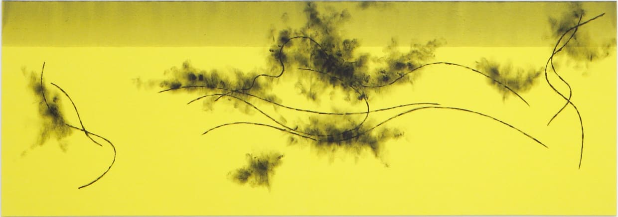 Vecchio Pino (giallo), 2016, cm 114x324, inchiostro di china e acrilico su tela