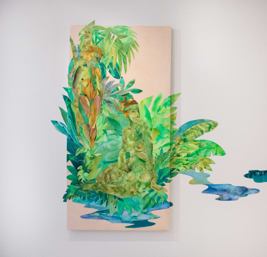 Adrienne Elise Tarver, The Protectors, 2019, Ink on yupo on panel and wall, 60 x 30 inches (152.4 x 76.2 cm)