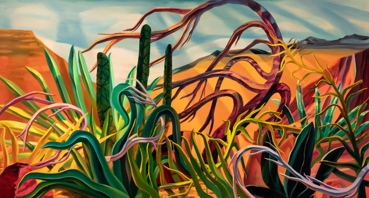 Rachel MacFarlane, Resilient Growth, 2022, Oil on canvas, 42 x 78 in.