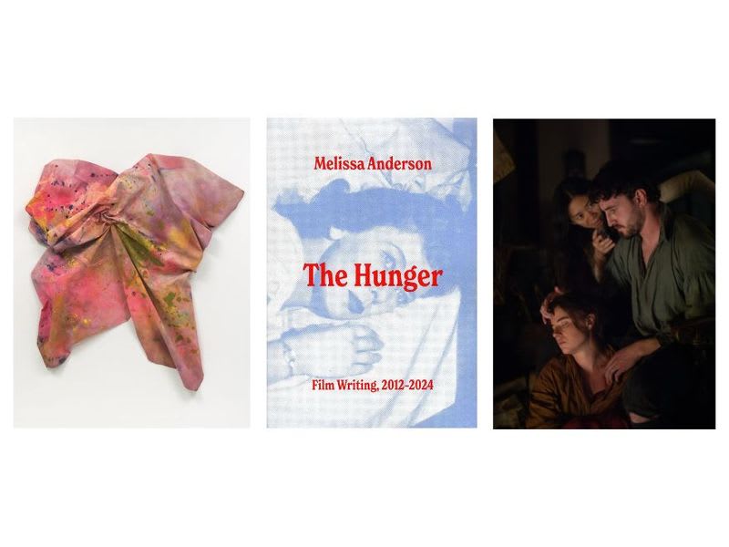 From left: “Little Dude” (circa 1972) by Sam Gilliam, on view in the exhibition “Drop, Cloth” at Hollis Taggart (Courtesy the artist and Hollis Taggart); cover of “The Hunger” by Melissa Anderson (Courtesy Film Desk Books); actors Paul Mescal and Jessie B