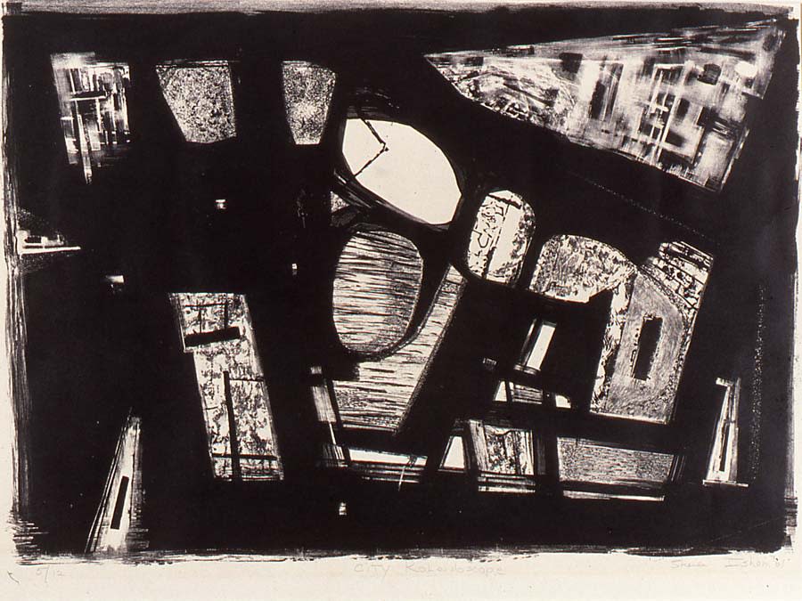 Sheila Isham, City Kaleidoscope, 1961, Lithograph on wove paper, 9 x 26 1/2 in. (48.26 x 67.31 cm). Addison Gallery of American Art, Phillips Academy, Andover, Massachusetts. Gift of Heyward Isham (PA 1944)