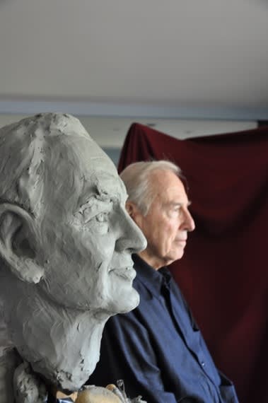 Captain James A. Lovell, sculpture portrait sitting with artist Marla Friedman, 2012. Photo courtesy of Hollis Taggart Galleries.
