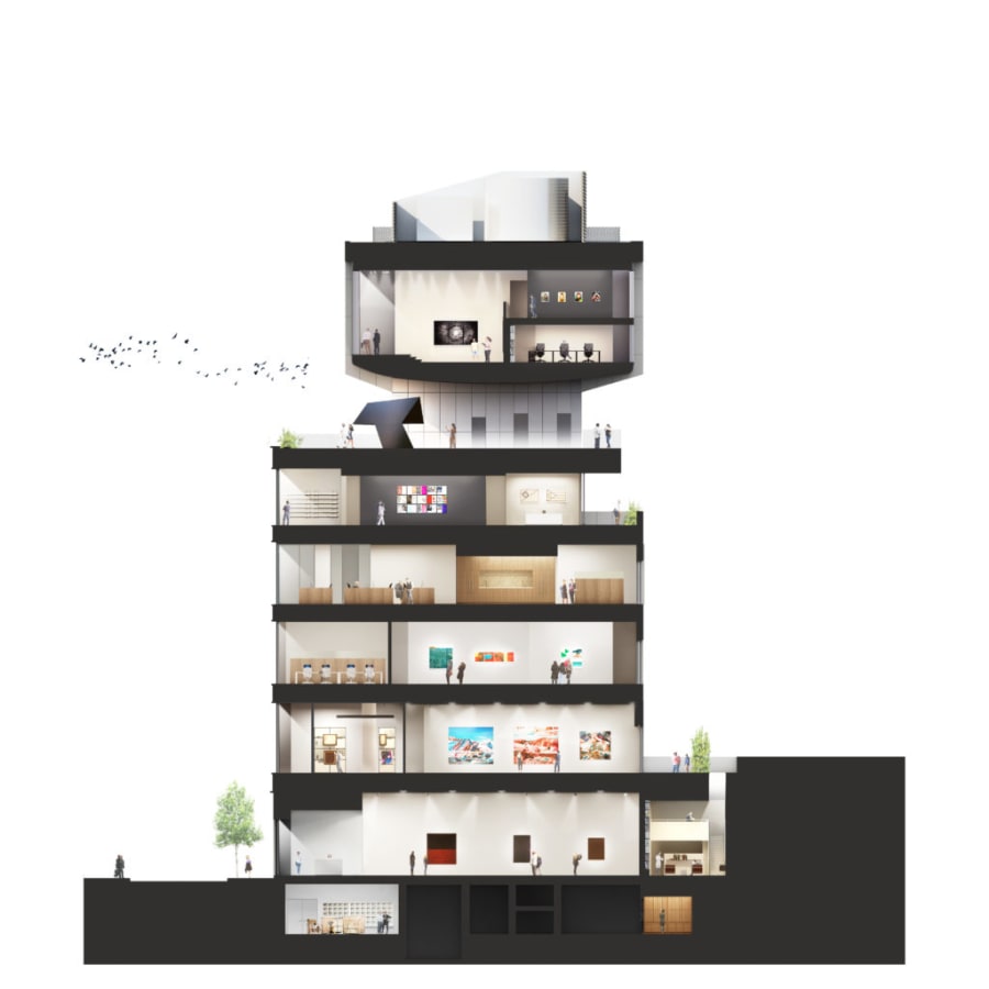 A cross-section view of the new Pace gallery. Image courtesy of Pace Gallery.