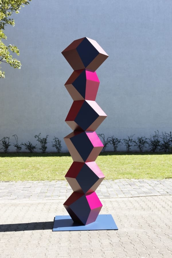 Artwork: Angela Bulloch, Heavy Metal Stack of Six: Red, Choc & Blue, 2016