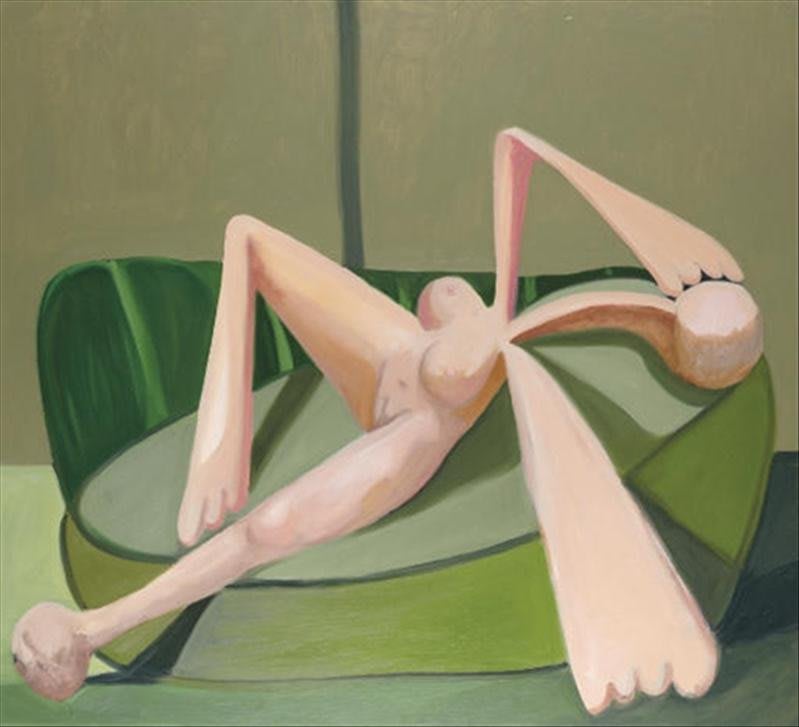 Artwork: George Condo, Reclining Nude on green couch, 1996