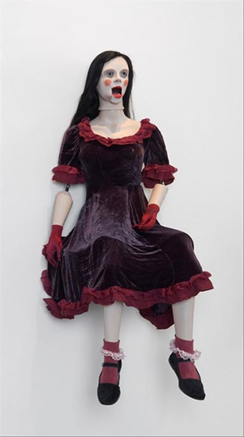 Artwork: Marnie Weber, The Truth Speakers (Girl with Eggplant Dress and Burgundy Trim), 2009