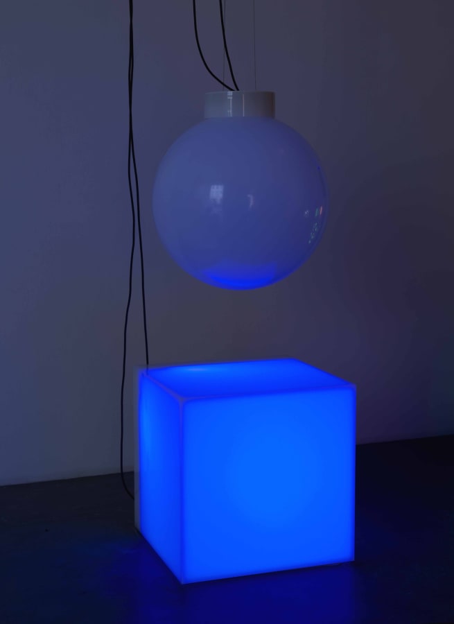 Artwork: Angela Bulloch, Plastic Sphere Cube Triangle (blue), 2010