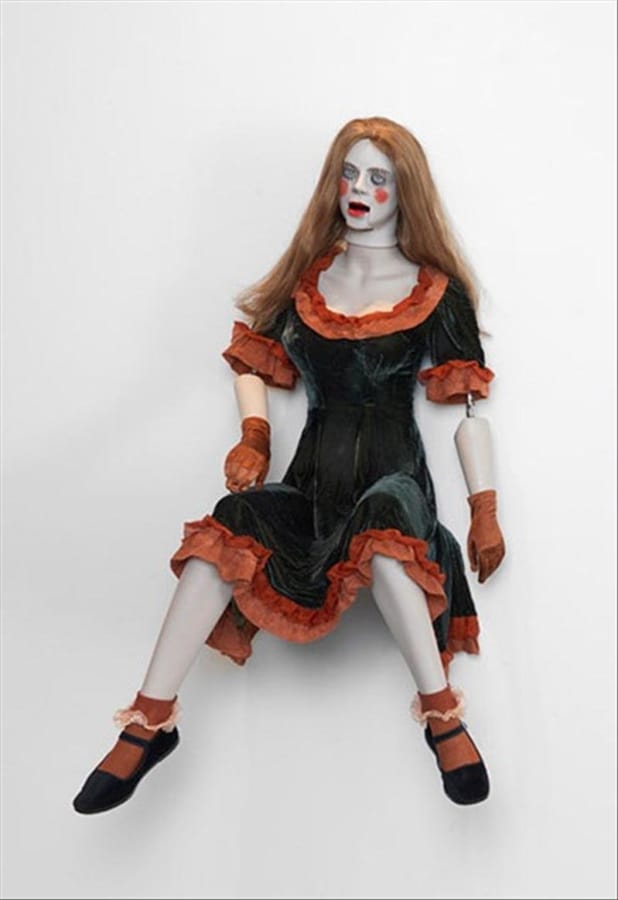 Artwork: Marnie Weber, The Truth Speakers (Girl with Forest Green Dress and Burnt Orange Trim), 2009