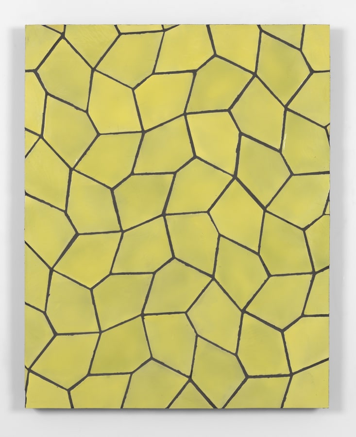 Artwork: Sarah Crowner, Tile Painting (Terracotta Pentagon Leaves, Yellow), 2016