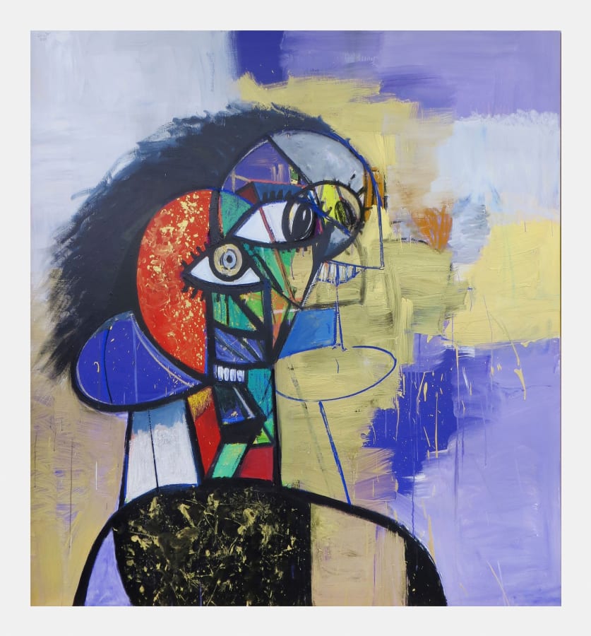 Artwork: George Condo, Smiling Figure on Purple and Gold, 2014