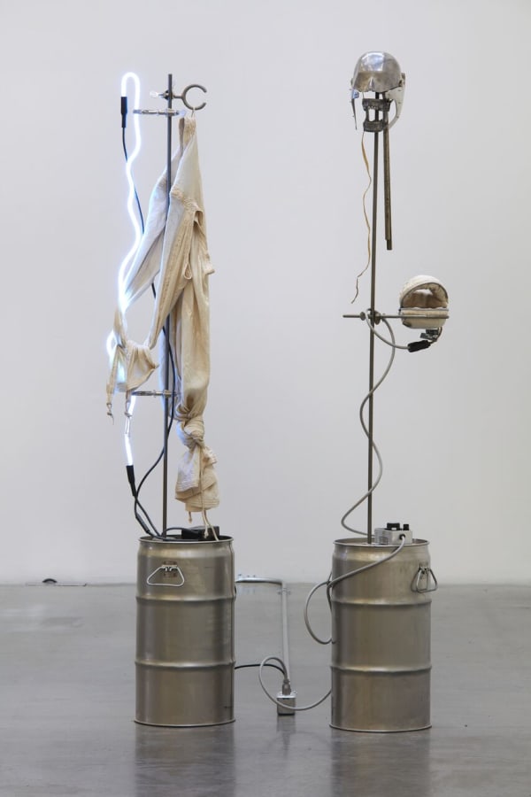 Artwork: Elaine Cameron-Weir, Lamp with Garment / Vault, 2017