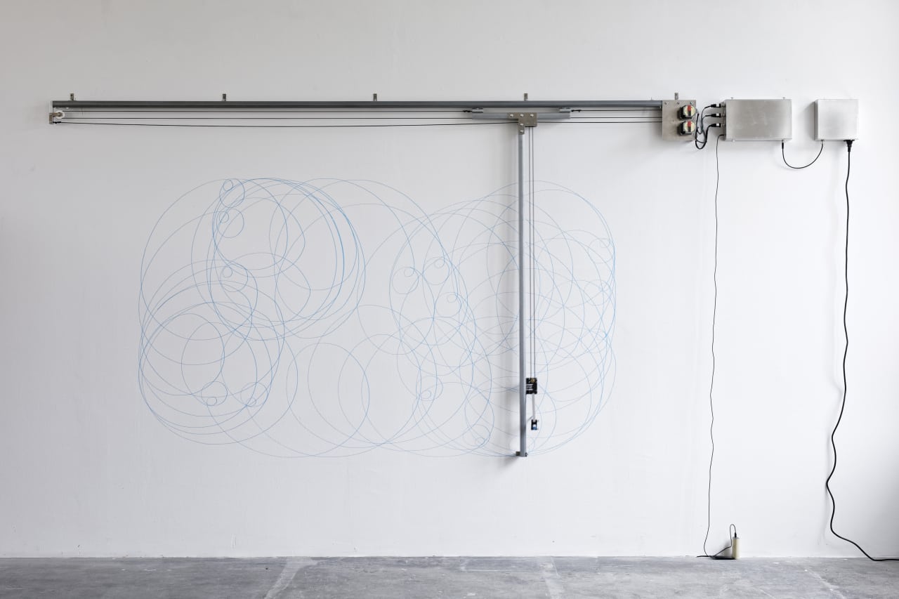 Artwork: Angela Bulloch, Elliptical Song Drawing Machine: Richard Of York Gave Battle In Vain, 2018