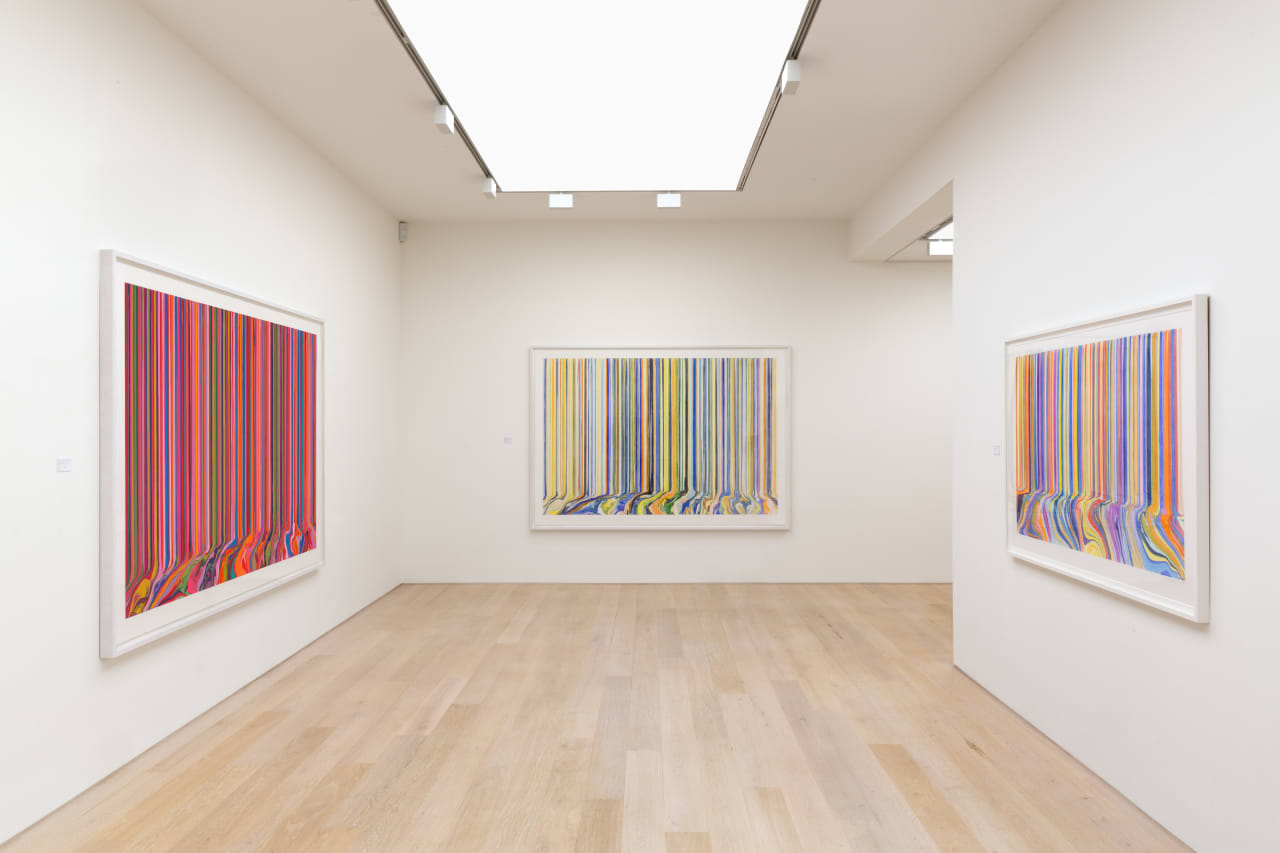 Installation view of Ian Davenport: Melismatic at Alan Cristea Gallery, London, 2017. Photo: FXP Photography.