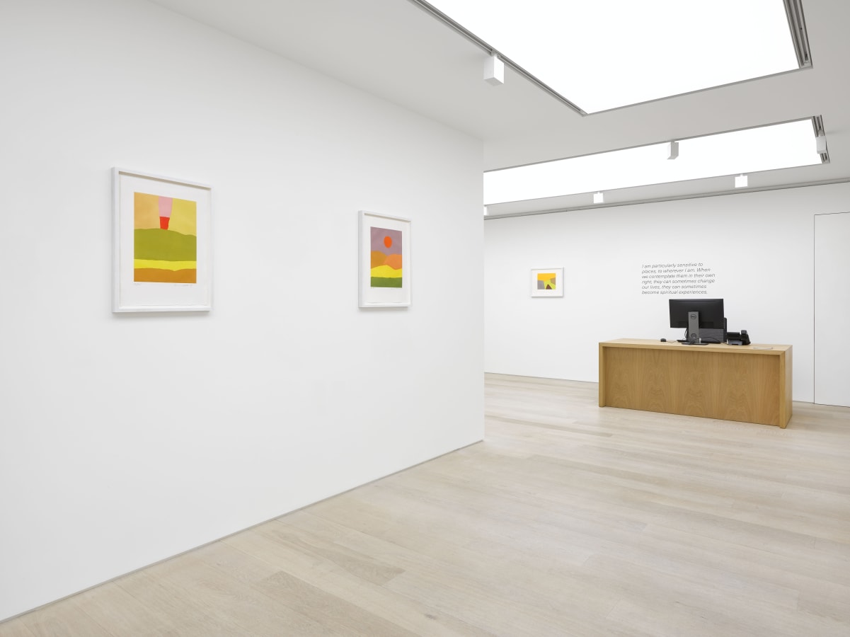 Installation view of Etel Adnan: Elsewhere at Alan Cristea Gallery, London, 2019. Photo: Jack Hems.