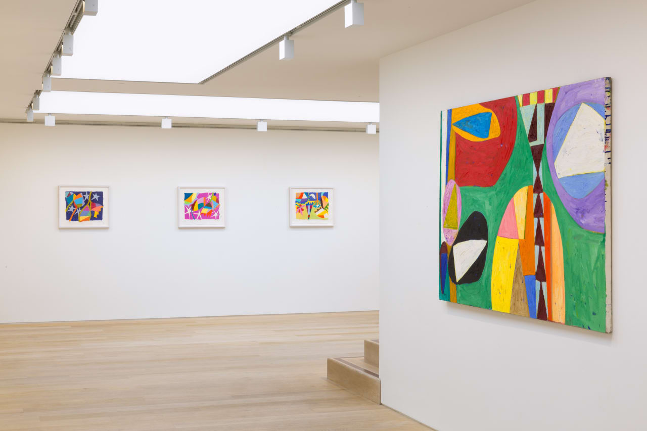 Installation view of Gillian Ayres: Paintings and Woodcuts at Alan Cristea Gallery, London, 2017. Photo: FXP Photography.