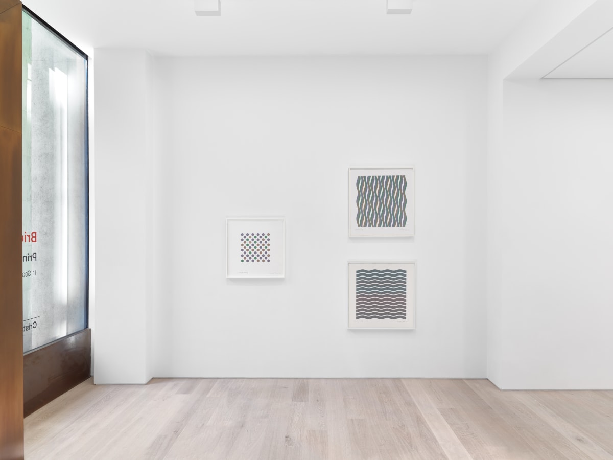 Installation view of Bridget Riley: Prints 1962 - 2020, 11 September - 17 October 2020.
