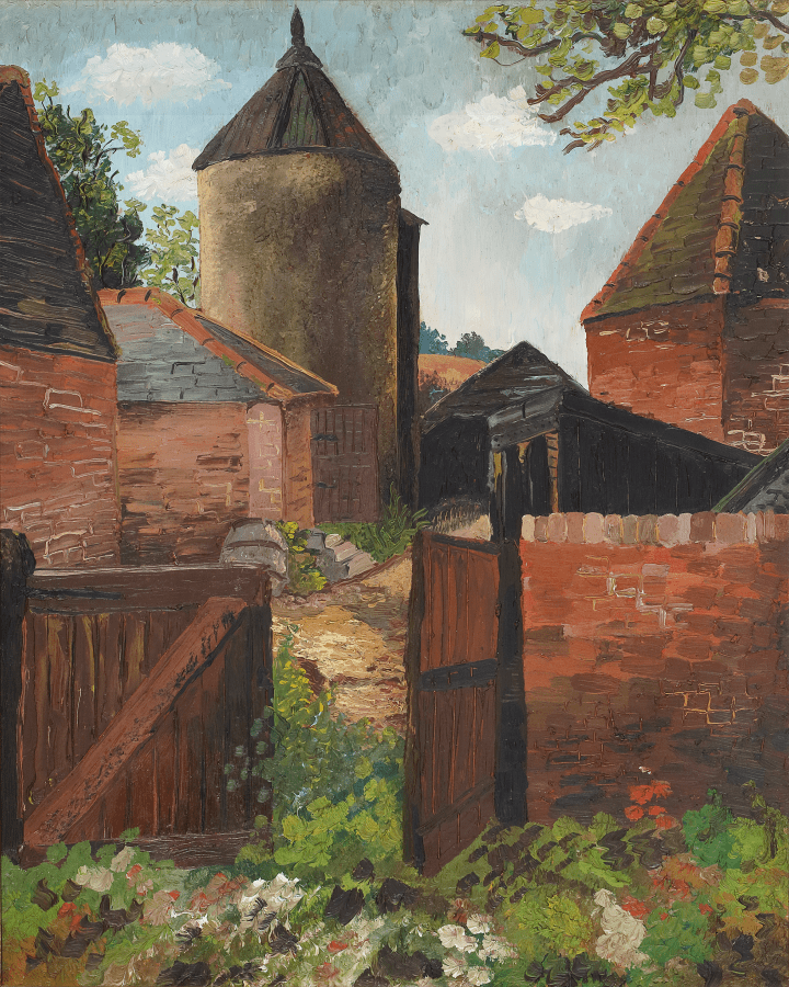 cedric morris, outbuildings at benton end painting