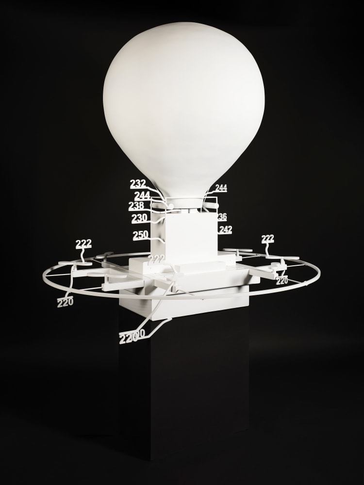 Simon Denny, Amazon delivery drone patent drawing as virtual Rio Tinto mineral globe (US 10,246,186 Bl: UNMANNED AERIAL VEHICLE WITH INFLATABLE MEMBRANE, 2019), 2021