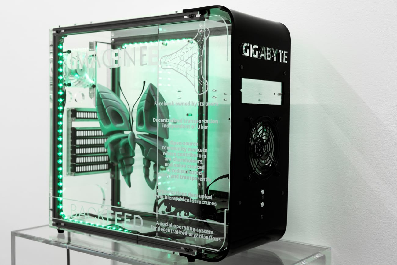 Simon Denny, Blockchain Future State Fintech Gamer Case Mod Deal Toy: Backfeed x Ethereum, 2016