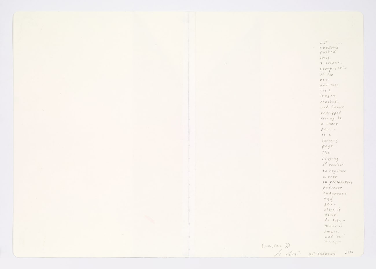 Jessica Dickinson, all-shadows (notebook drawing for From: Know #2), 2020