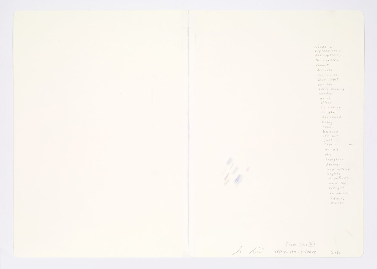 Jessica Dickinson, offers-it’s-silence (notebook drawing for From: This #4), 2021
