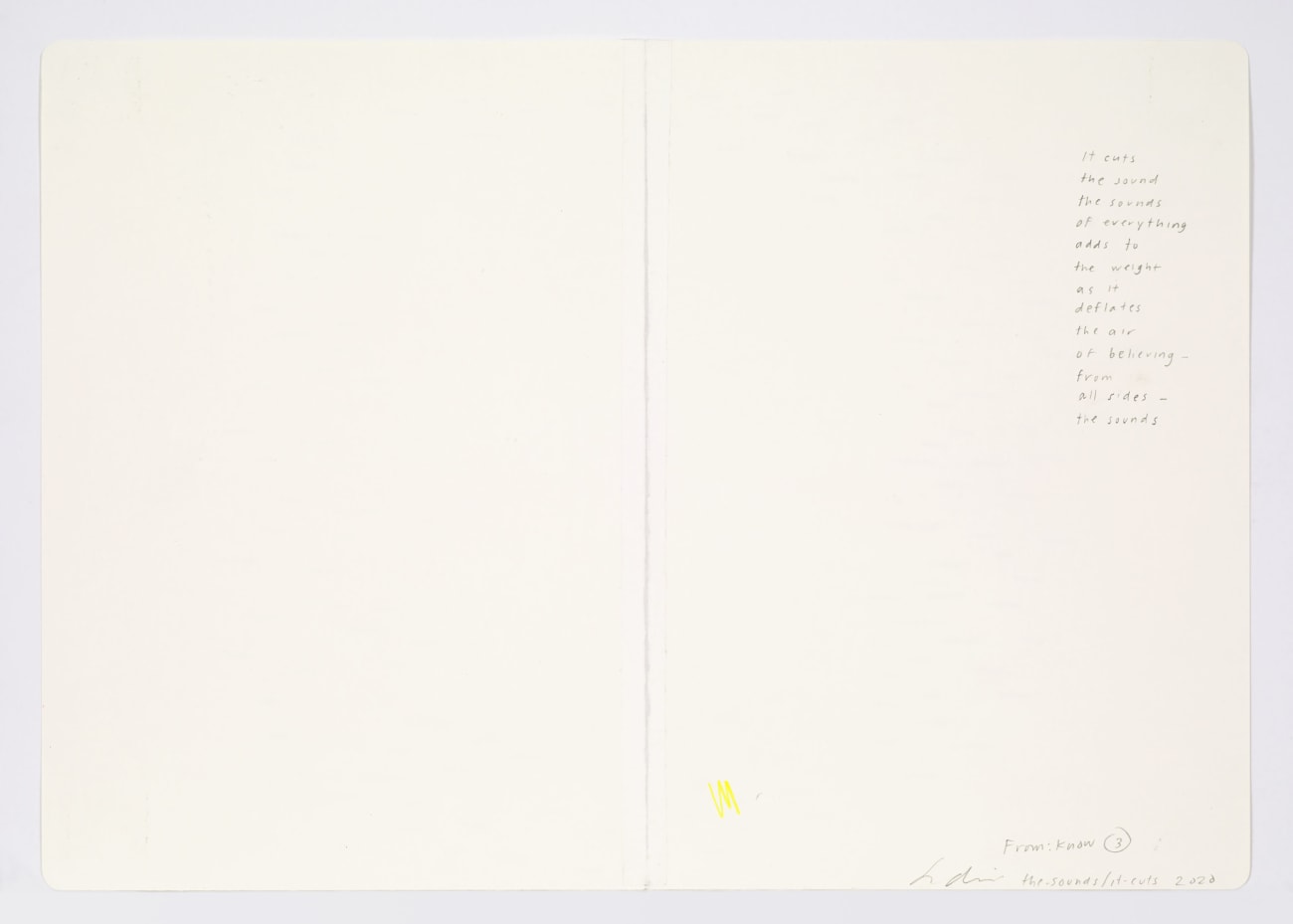 Jessica Dickinson, the-sounds/it-cuts (notebook drawing for From: Know #3), 2020