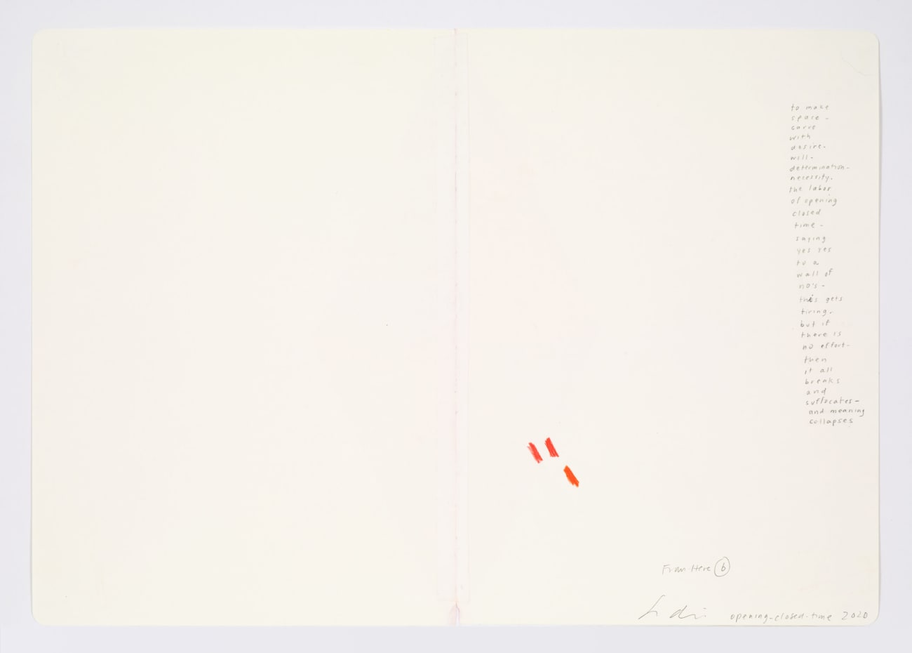 Jessica Dickinson, opening-closed-time (notebook drawing for From-Here #6), 2020