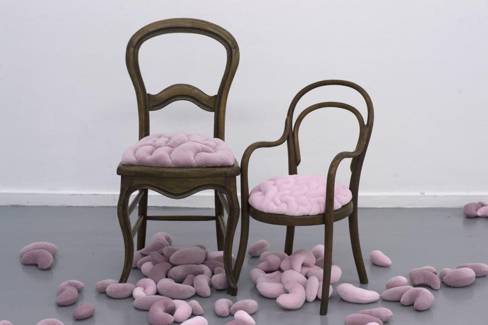 'Fireflies': exhibition view / Aeroplastics @ Rue Blanche Str., 2012. / Contamination textile rose by Elodie Antoine (2009)