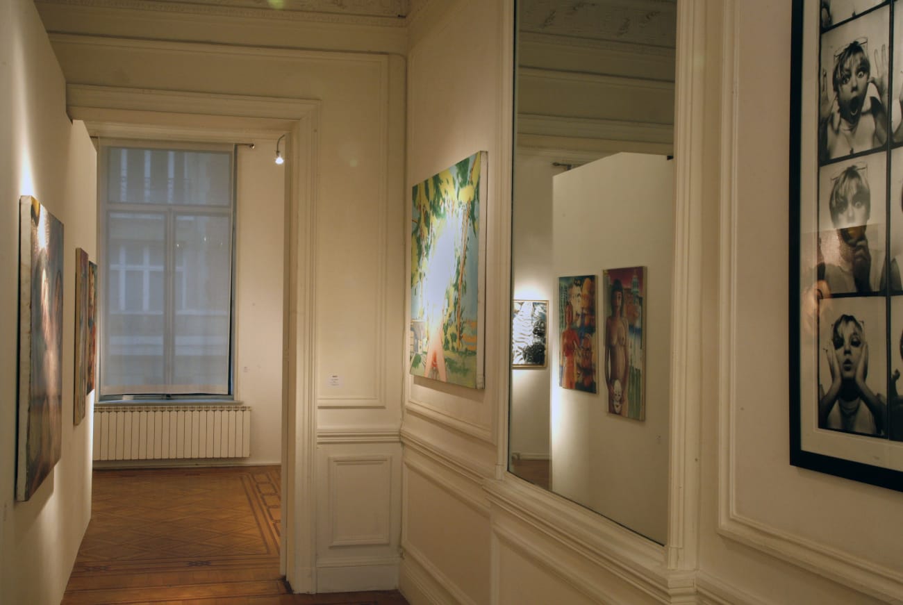 exhibition view 'In my solitude' / Aeroplastics, Rue Blanche, 2007-2008. Ph: Vincent Everarts / partial views with works by Gerard Malanga, Nazanin Pouyandeh (mirror), David Humphrey