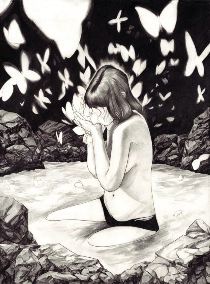Nimit Malavaria graphite drawing of female figure