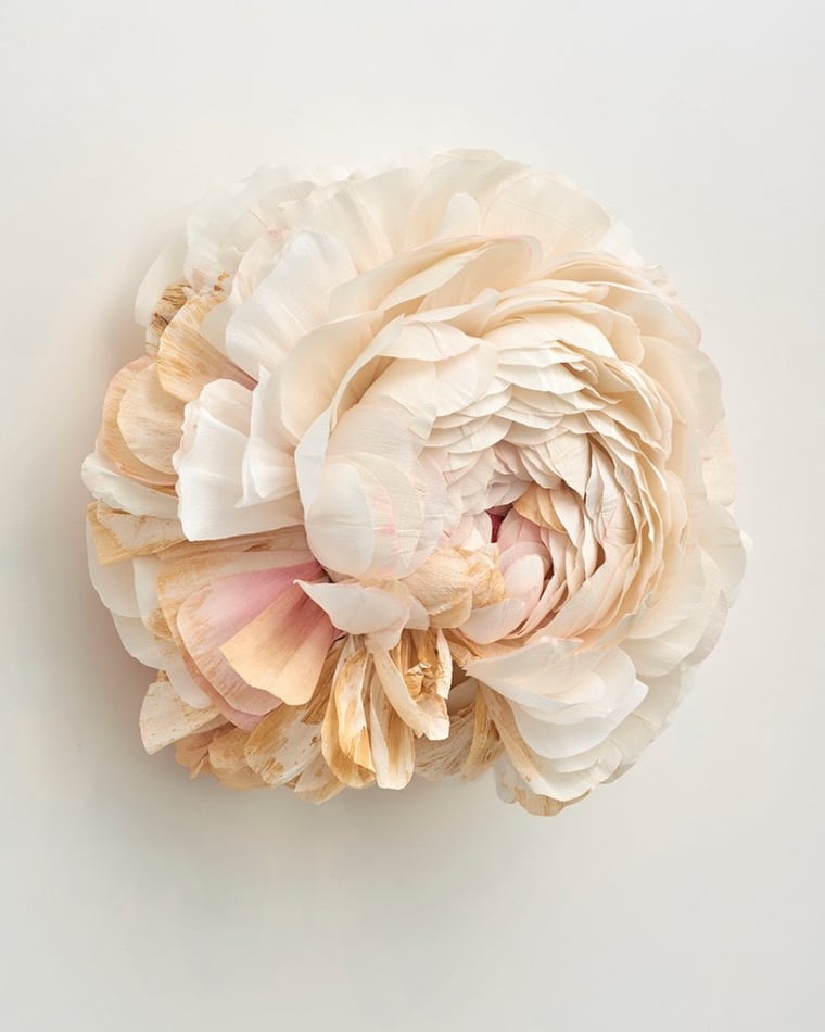 Detail of Tiffanie Turner paper sculpture of Ranunculus