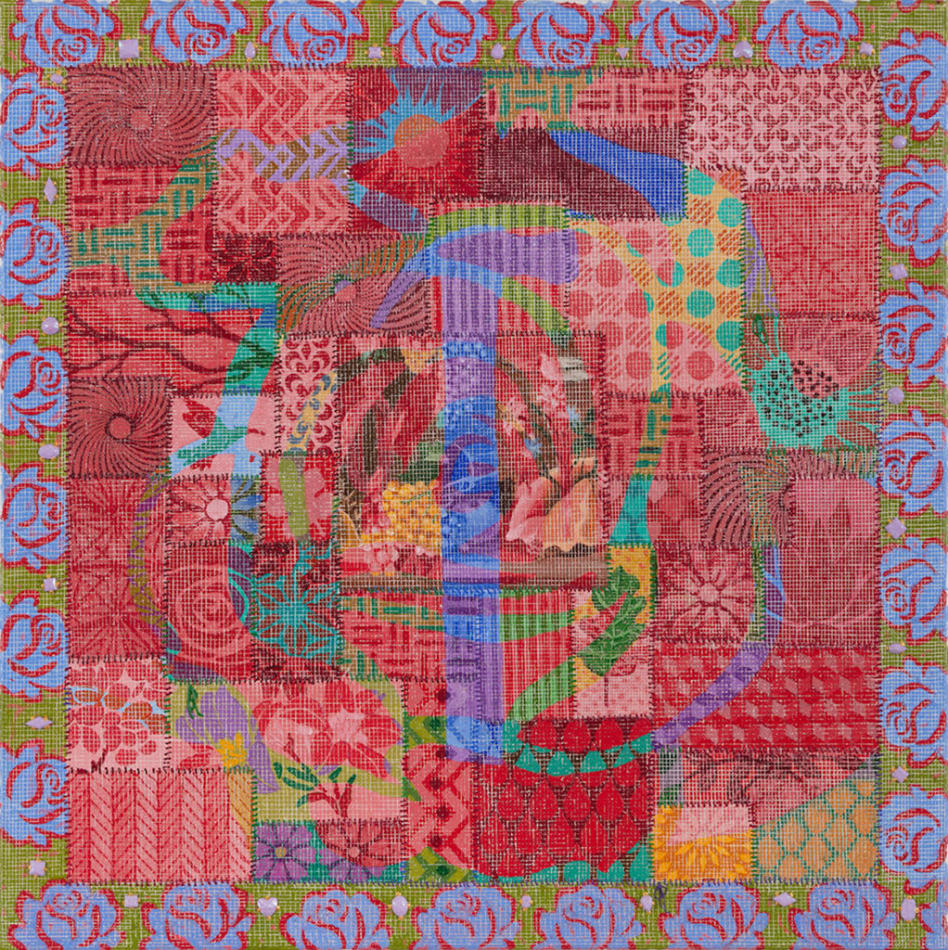 Talia Levitt floral red quilt painting