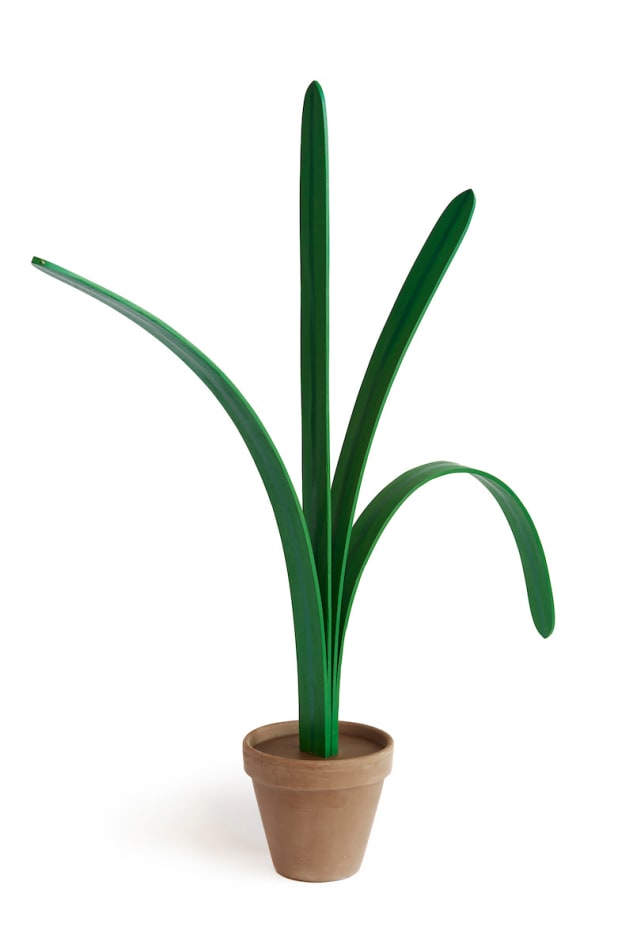Jeff Canham wooden plant sculpture in a terra cotta pot