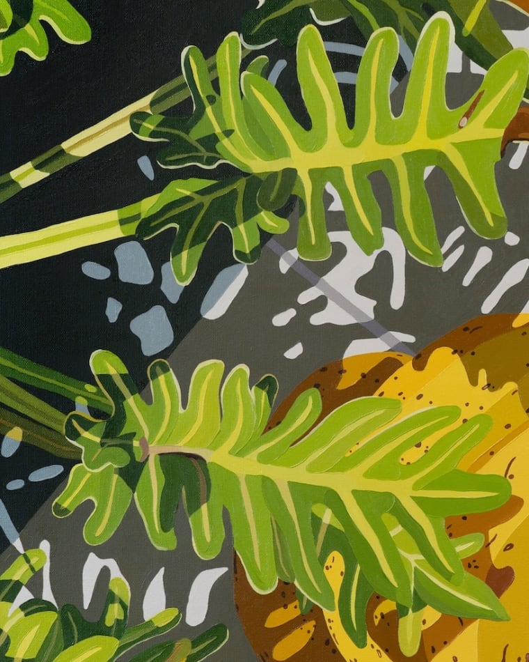 Detail of Natalia Juncadella 'Buscando Sombra' green leaves and shadows