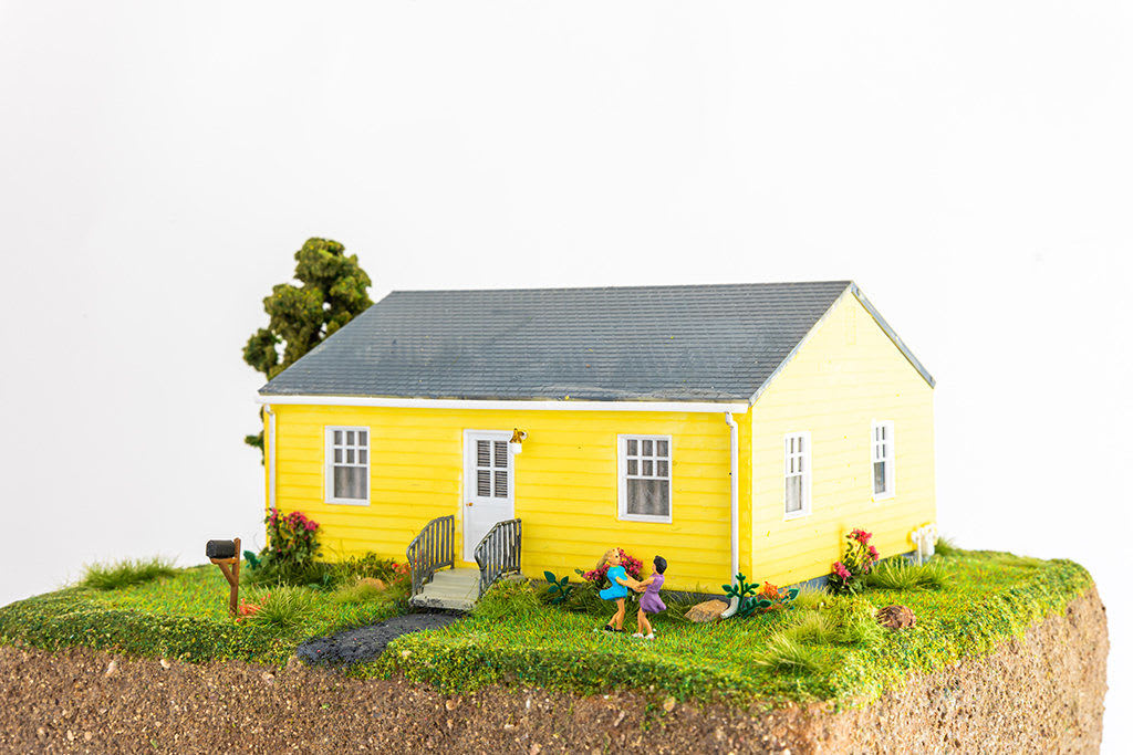 close up of yellow house