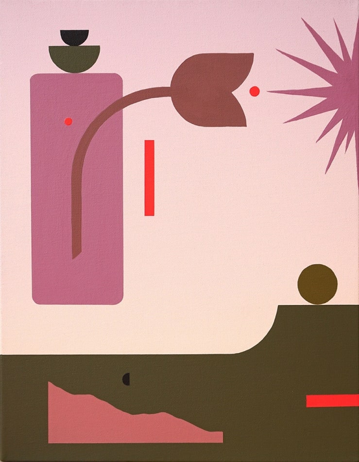 painting of large pink flower floating over the ground