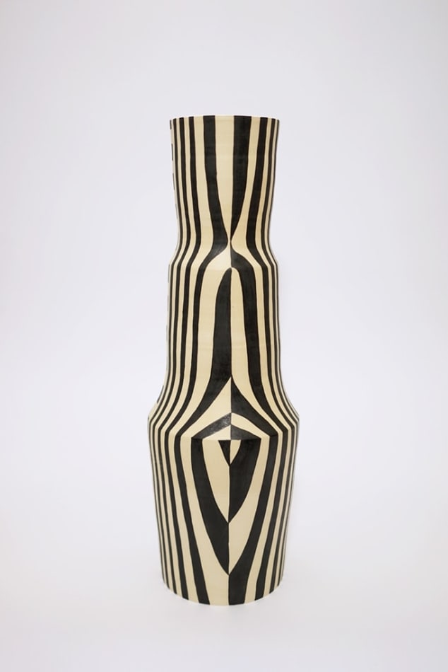 H. Bradley's vase with various patterns in black and white