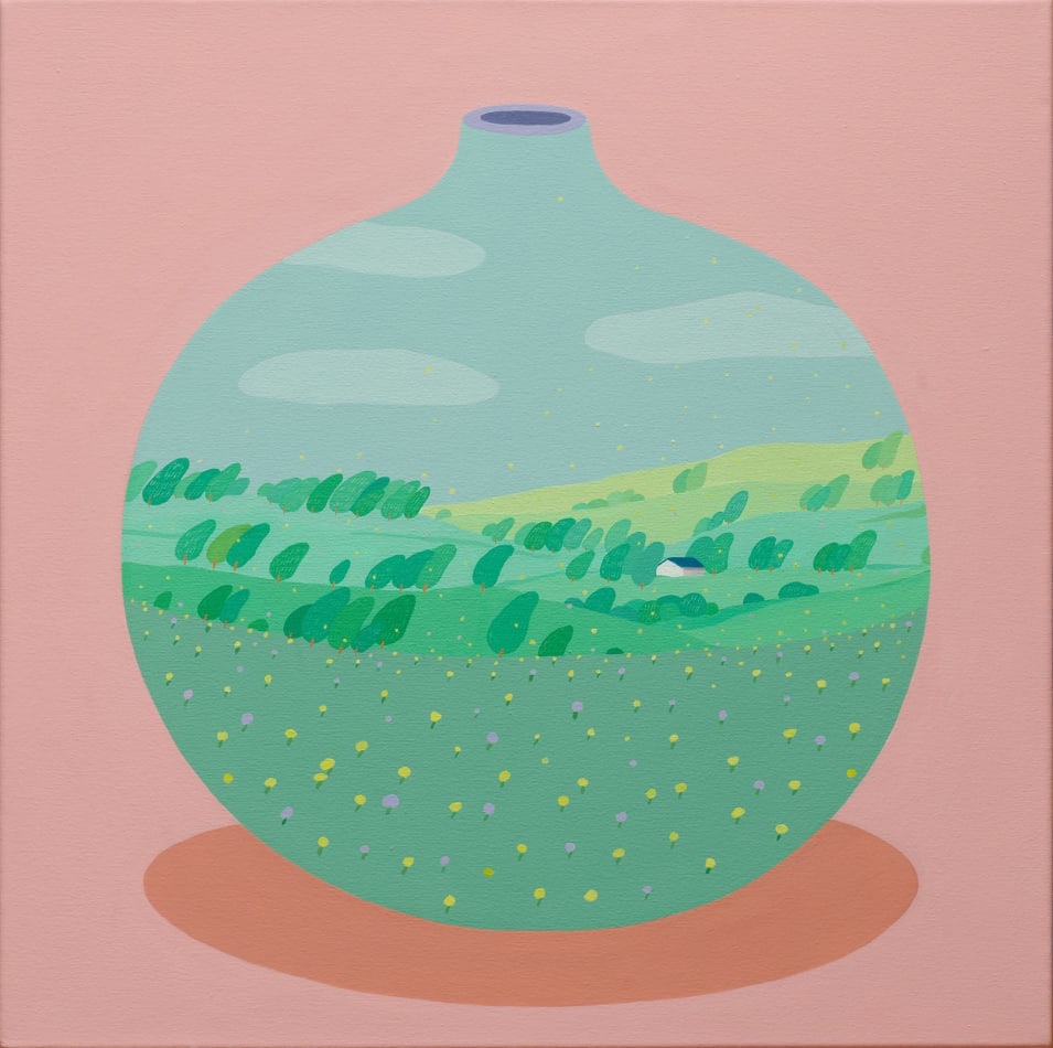 Danym Kwon's painting of a vase with a landscape scene