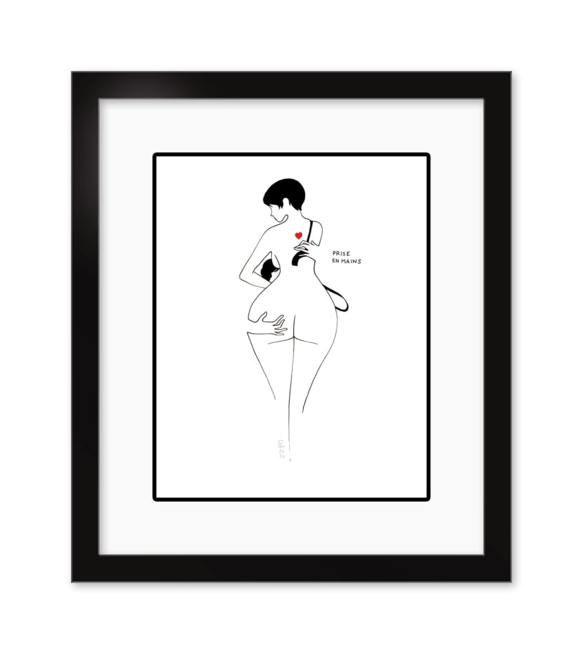 Petites Luxures framed drawing of two figures