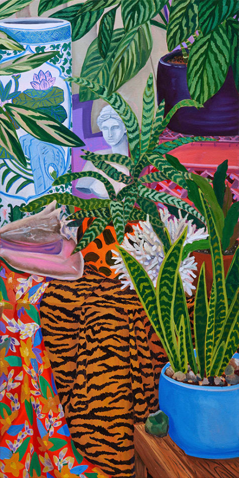 Anna Valdez painting of venus sculpture surrounded by plants