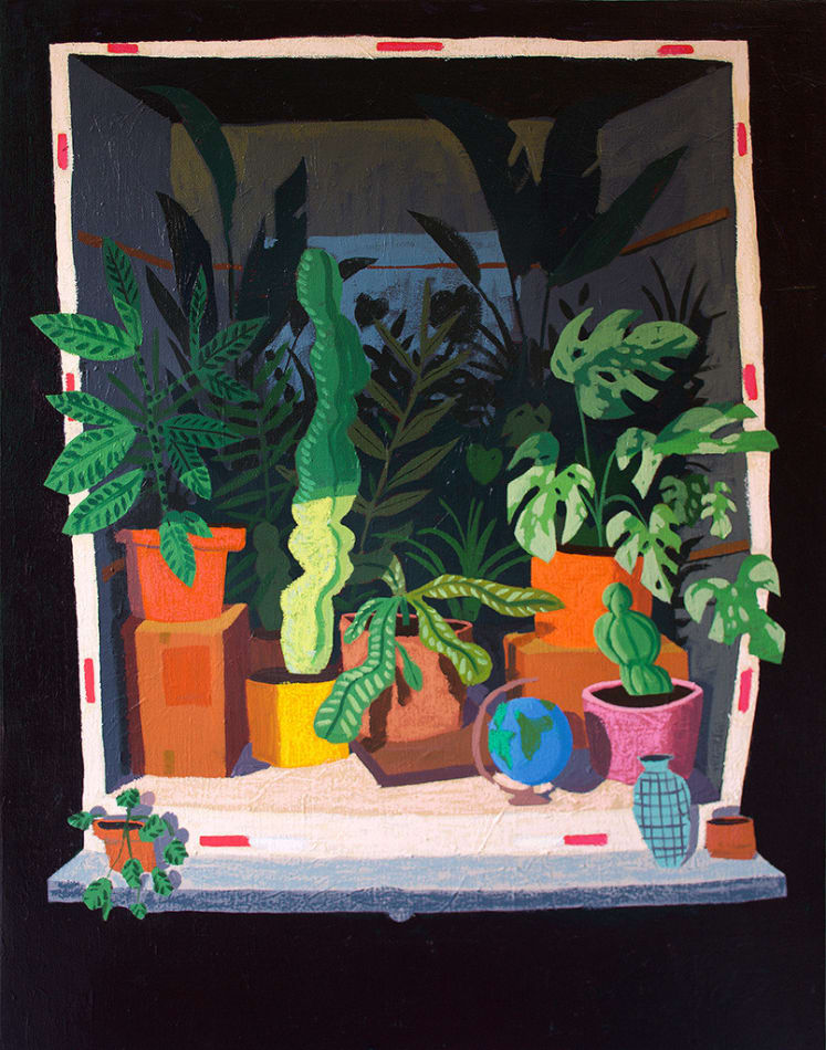 Painting of a large white truck filled with various house plants by Nicholas Bono Kennedy