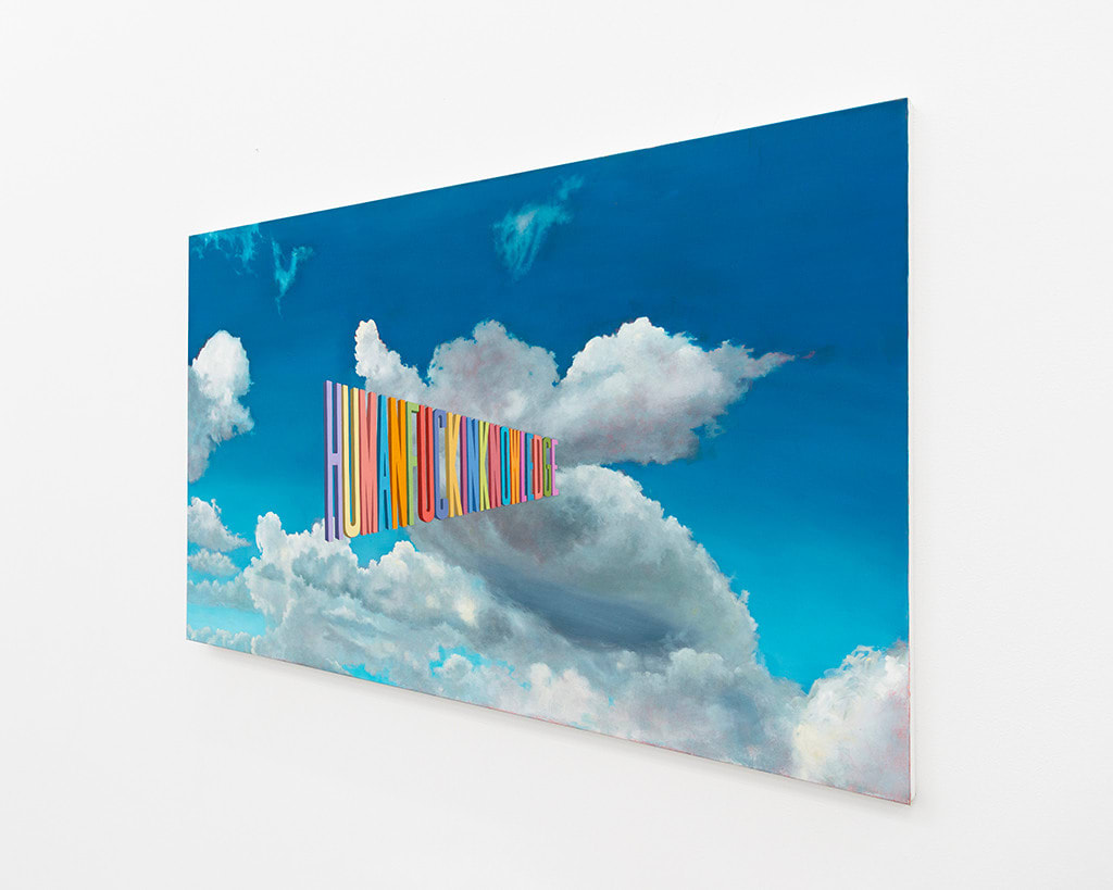 Painting of clouds with the words 