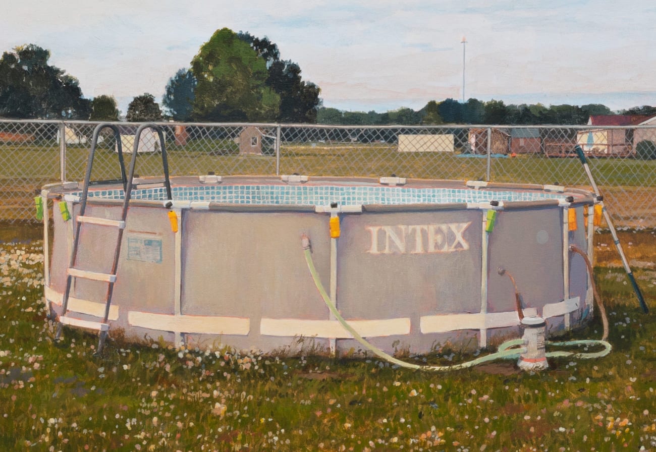 Painting of an above ground pool with the word 