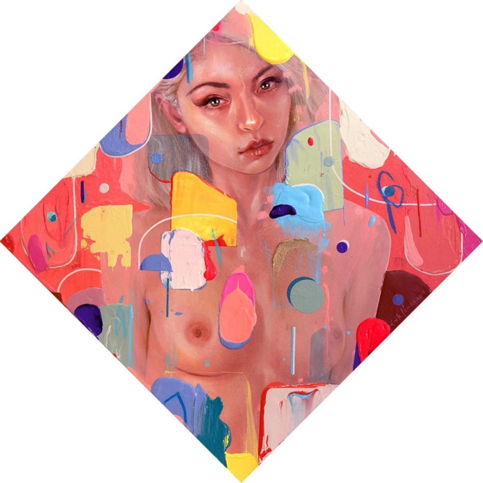 Erik Jones pink nude portrait with abstract shapes overlaid