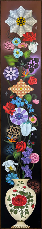 Painting by artist Casey Gray depicting a vase filled with various flowers