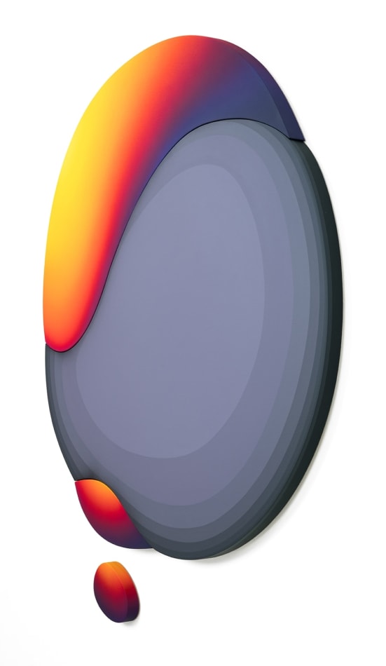 Jan Kaláb side view of circular object with black gradient and dripping yellow to purple gradient