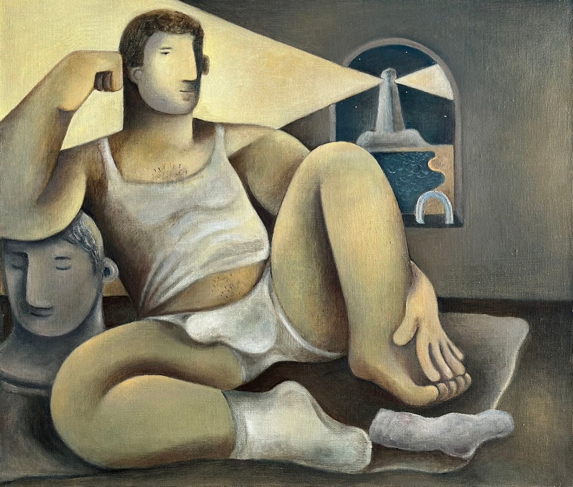 male figure sitting by the window as a lighthouse beam enters the room