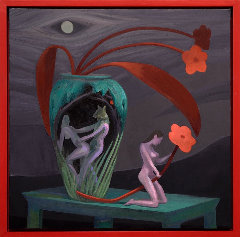 Corey Lamb painting of vase and nude figures